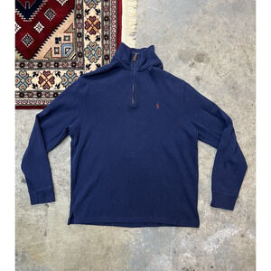 Polo Ralph Lauren Sweater Mens Blue 1/4 Zip Pull Over Sweatshirt Cotton Size L